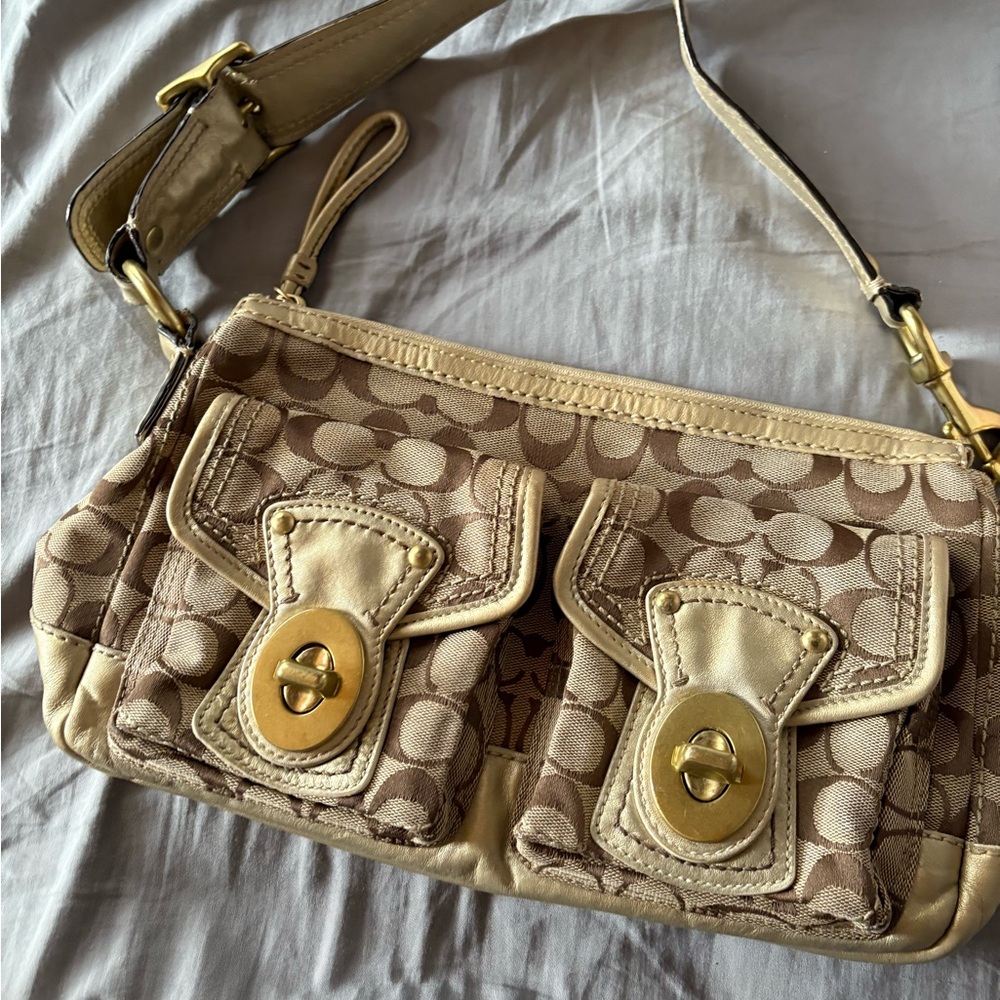 Coach Tan and Cream Shoulder Bag